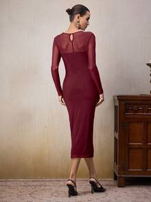 Modelyn Women's Elegant Solid Color Fitted Mid-Length Dress, Suitable For Commuting - Burgundy - View 2