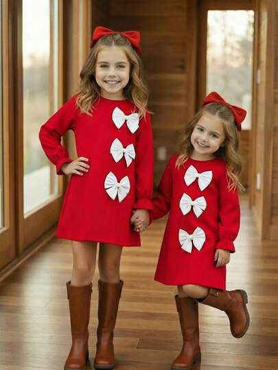 Emery Rose Kids Tween Girls/Tween Girl Elegant Cute Red  Bow Long Sleeve Dress  Big Bow Dress, Red Dress Sister Bow Dress Girls  Red Bow Dress Tween  Dress With Bows  Bow Clothes Kids Girls Red Long Sleeve Dress With White Bows Young Girls Party Outfit
Charming Red Bow Dress For Young Girls Adorable Long Sleeve Casual Wear Cute Red A-Line Bow Dress For Girls Festive Long Sleeve Kids Apparel For Young Ones Red Dress Kids Long Sleeve Girl Dress Red
