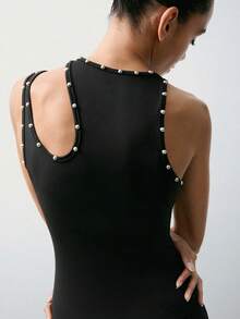 Maija 2025款不对称肩部女士中长连衣裙 - 藏蓝色 - 查看 1