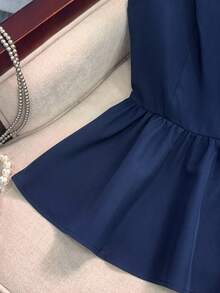 SHEIN Franclia Women's Shirred Fashionable Work Commute Party Graduation Daily Slim Fit Camisole Peplum Top Blue Sleeveless Top - Navy Blue - View 6