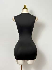 Women's Metal Decor Creative Design Dress, Spring/Summer - Black - View 3