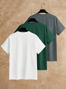 Manfinity VCAY 3件套男士圆领标语印花休闲百搭通勤度假短袖T恤 - 彩色 - 查看 12