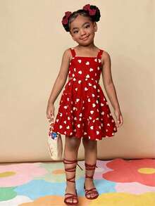 Young Girl Ditsy Floral Backless Hollow Out Camisole Dress - Red - View 6