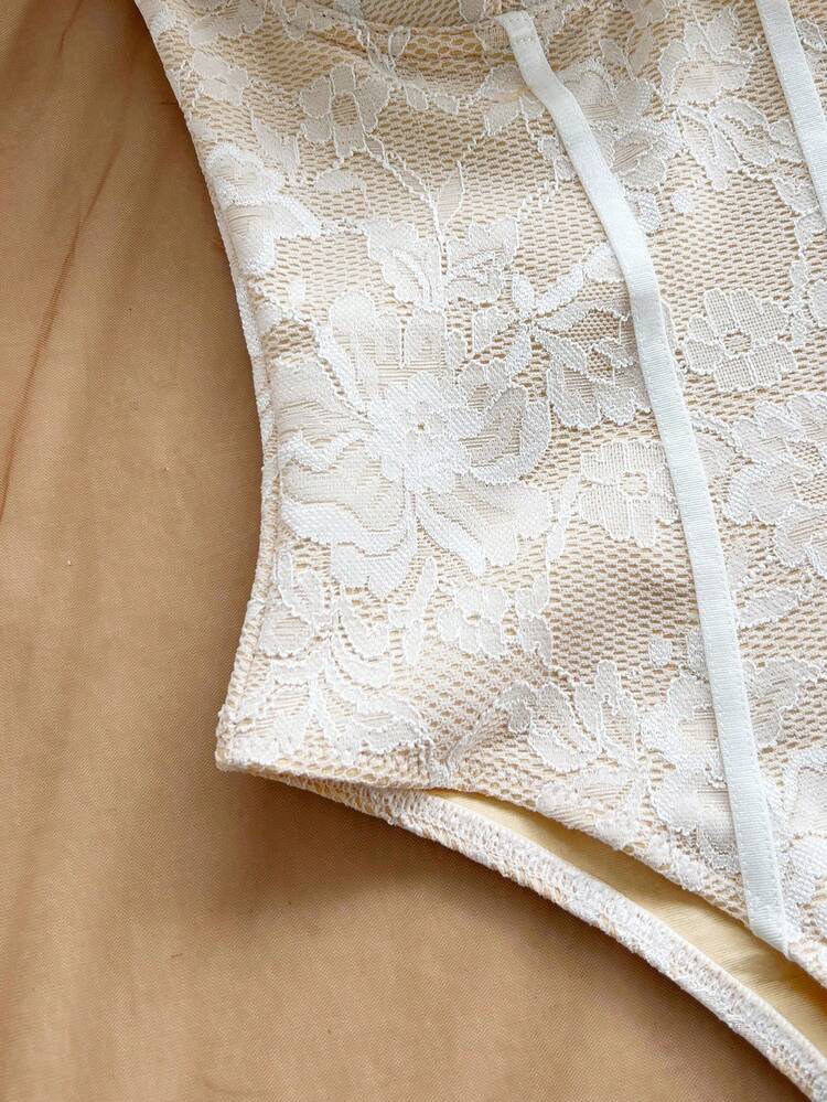 Soleia Ruffled Tube Bodysuit For Women, Suitable For Party, Holiday, Date, Afternoon Tea, Vacation, Music Festival, Beach, Summer Outfit, Boho, Vacation, Crochet, Linen - White - View 8
