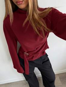 Aloruh Áo sơ mi dài tay màu đỏ tía dành cho nữ, phù hợp cho việc đi làm hàng ngày. - Màu Đỏ Sâu - Xem 6