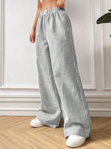 CovetEZ Black & White Striped Woven Women's Pants, Spring/Summer Stripe Pants Wide Pants Pleated Pants Tall Pants Loose Pants - Black and White - View 5