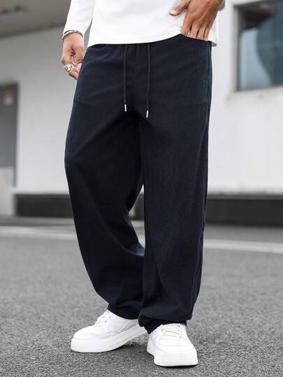 PAVTROS Pantalones largos casuales de uso diario y para ir al trabajo, de pana de unicolor con cordón en la cintura, para otoño/invierno