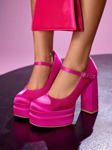 CUCCOO LuxiPop Women's Thick Sole Fashionable Buckle Design High Heel Shoes, Suitable For Party Occasions Valentine's Day - Hot Pink - View 4