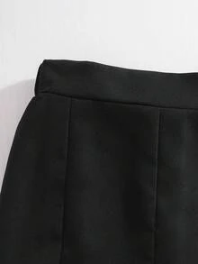 SHEIN 少女款优雅简约黑色高腰编织半身裙，饰有可拆卸蝴蝶结，春夏百搭，可搭配衬衫、T恤、Polo衫等。 - 黑色 - 查看 7
