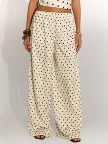 SHEIN BAE 女士波点印花休闲裤 - 杏色 - 查看 4