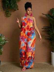 Maweii 大码女式不对称领口无袖阔腿休闲连体裤 - 彩色 - 查看 6