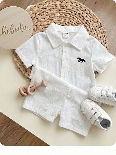 新生儿男女宝宝休闲百搭彩色条纹翻领短袖连体衣