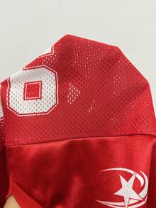 Coolane Áo thun thể thao nữ tay dài dáng rộng cổ chữ V in chữ và họa tiết mới, màu trắng - Đỏ - Xem 8