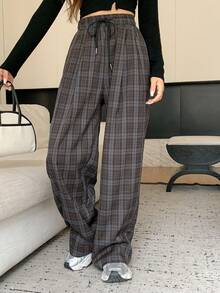 DAZY Teen Girls Plaid Casual Everyday Pants - Coffee Brown - View 3