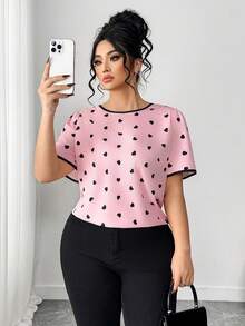 Elenzga 大码女式粉色爱心蝴蝶结装饰撞色可爱爱心休闲衬衫，适合外出、海滩、聚会、优雅工作、连衣裙、休闲上衣，也适合返校、毕业典礼、情人节、音乐节、母亲节、万圣节、感恩节、复活节、国庆节、舞会、约会、派对、婚礼、户外旅行等场合。可爱上衣，大码曲线，大码女式衬衫，大码女式上衣，大码女式衬衫，女士可爱上衣。 - 粉色 - 查看 8