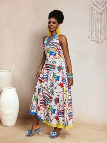 BamGleam Women's Flag Print Dress, Fashionable Vacation Wear - Multicolor - View 3