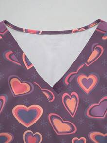 PopScrub 心形雪花印花V领短袖女式/护士服上衣，春夏款