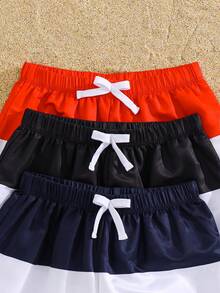 SHEIN 男童撞色条纹松紧腰休闲泳裤 - 彩色 - 查看 6