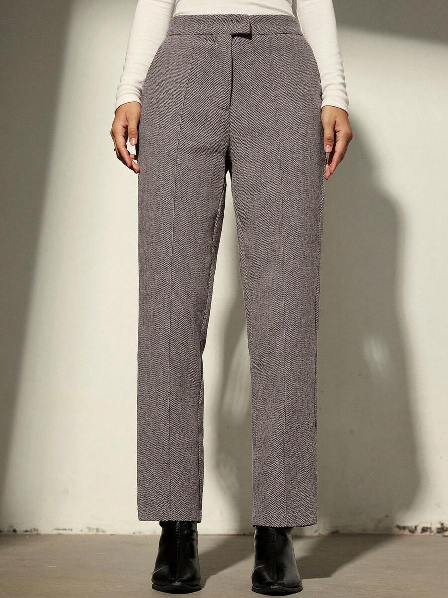 Aveloria Modichic Women's Casual Herringbone Tapered Pants, Suitable For Commuting In Autumn - Grey - View 1