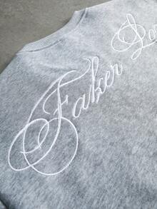 PAVTROS Men's Street-Style Popular English Signature Embroidered "Faker Love" English Personalized Signature Outdoor Music Festival, Daily Commute, Friends Gathering, Boyfriend/Husband Gift, Anniversary Gift, Light Grey T-Shirt And Pants Set - Light Grey - View 2