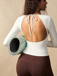 VARSIVA 女士休闲纯色V领修身露背运动T恤