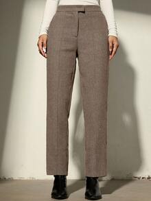 Aveloria Modichic Straight Leg Low Waist Casual Straight Trousers - Khaki - View 1