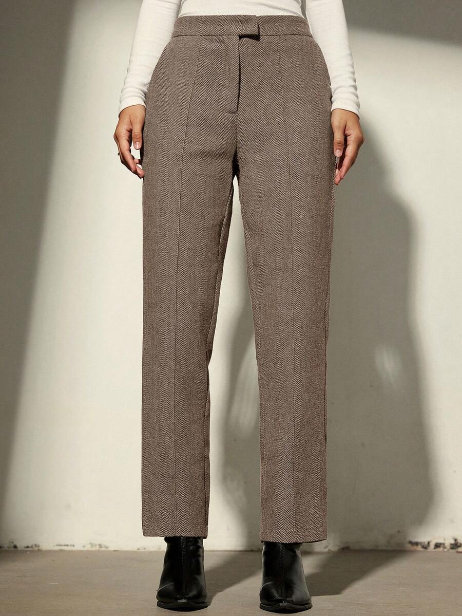 Aveloria Modichic Straight Leg Low Waist Casual Straight Trousers - Khaki - View 1