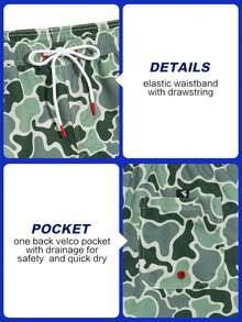 Manfinity VDAYZ Pantalones cortos de playa casuales con cintura elástica y bolsillos, de camuflaje para hombres - Verde Oliva - Ver 6