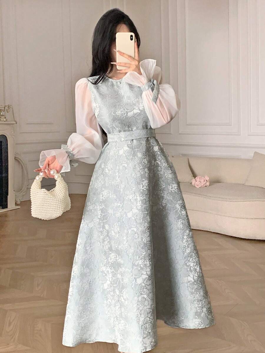 Feyla 新款拼接刺绣提花收腰优雅派对浪漫度假日常百搭连衣裙 - 彩色 - 查看 1