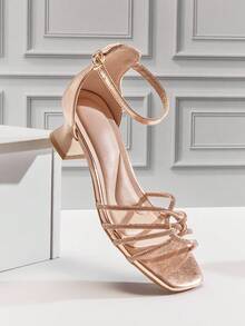 Mini mi #MiniMuse 女童闪亮玫瑰金小猫跟凉鞋，饰有水钻绑带和踝扣——派对和选美比赛的完美之选 - 金色 - 查看 7