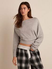 SHEIN EZwear 女士纯色褶皱不对称领长袖套头卫衣，适合毕业季、返校季、毕业典礼、教师节等场合，秋冬季返校季必备单品