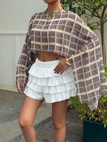 Muchica 船领长袖短款宽松雪纺印花梭织衬衫 - 彩色 - 查看 5