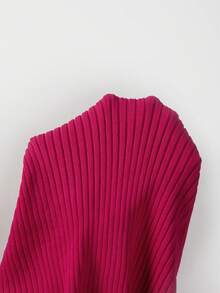 Breezaya Vestido de suéter de punto acanalado con volantes en el bajo, sin cinturón, para ropa de Año Nuevo - Rosa Roja - Ver 6