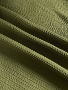 SHEIN 女士纯色扭结V领长袖连衣裙 - 墨綠色 - 查看 4