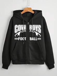 Hombre005 Sudadera con Capucha Hombre - Chaqueta Cremallera Nueva Colección, Diseño Trendy y Versátil, Envío desde México con capucha de color negro con estampado de "COWBOYS FOOTBALL" que es ideal para los amantes del fútbol y el estilo casual - Negro - Ver 1