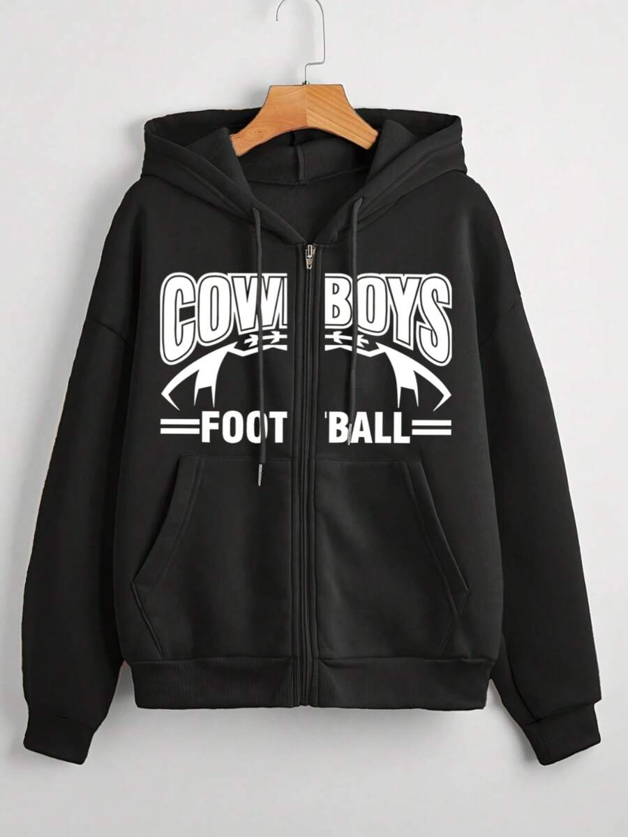 Hombre005 Sudadera con Capucha Hombre - Chaqueta Cremallera Nueva Colección, Diseño Trendy y Versátil, Envío desde México con capucha de color negro con estampado de "COWBOYS FOOTBALL" que es ideal para los amantes del fútbol y el estilo casual - Negro - Ver 1