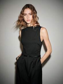 Lumivelle Women's Minimalist Woven Patchwork Jumpsuit Women's Jumpsuits - Black - View 6