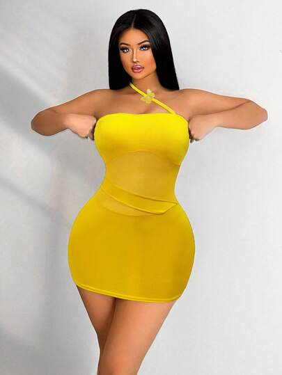 VaVaBold Women'S Patchwork Sheer Mesh Dress Mini Short Women Outfit  Yellow Dress Curve, Vacation, Summer Holiday Outfits , Holiday Outfits For Women, Vacation Outfits For Women , Holiday , Vacation Dress,Casual Dresses For Women , Casual Dress For Women , Casual Dresses , Casual Dress , Casual Long Dresses ,  Summer Dress , Summer, Long Summer Dress For Women , Summer Dresses For Women , Summer Dresses , Summer Outfits, Summer Clothes , Summer Outfits For Women ,Yellow;Yellow Dress
