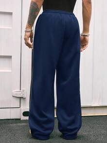 AXEPEAK Pantalón de chándal de pierna ancha con cintura con cordón y estampado gráfico con ribete de contraste - Azul - Ver 2