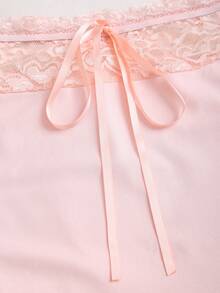 Sweetra Damen Halloween, Thanksgiving, Neujahr, geeignet für Party, Pendeln, Alltag, Reisen, Urlaub, rosa Spitze Rüschen Schleife Design Langarm Top, süß und figurbetont - Pink - Übersicht 5