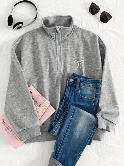 Tween Girl Casual Versatile All-Match Vacation Pullover Sweatshirt, Loose Half-Zip Sweatshirt