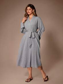 Lazeform Soft & Skin-Friendly Casual Long Robe - Light Grey - View 6