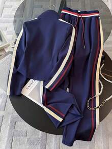 Resyla Plus Size Fitted Stand Collar Raglan Sleeve Cardigan + Slant Pocket Straight Leg Pants