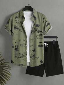 Manfinity RSRT Bộ áo sơ mi ngắn tay và quần short in hình nhà nghỉ hè dành cho nam. - Nhiều màu - Xem 2