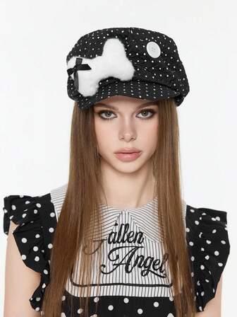 Grunge Punk 1pc Punk Style Circular Hollow Rivet Beret Hat, Y2K Round Pendant Newsboy Cap, Daily Personalized Fashion Item