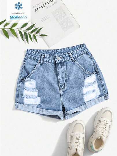Rivivi Shorts vaqueros de tiro alto con dobladillo deshilachado, estilo casual y de uso diario para el verano