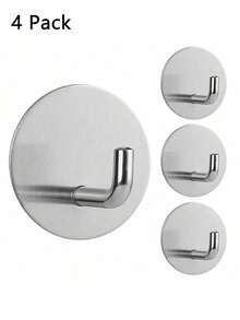 Heavy Duty Waterproof In Shower Hooks For Hanging Loofah, Towels, Clothes, Robes For Bathroom Removable Adhesive Wall, Door Hook Stainless Steel Black Stick On Hooks 4 Pcs - Silver - View 9