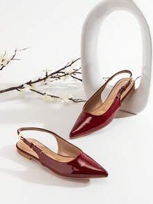 SHUZIA 女士尖头搭扣露跟平底鞋，酒红色 - 光泽柔和的优雅，打造日常时尚造型 - 酒紅色 - 查看 4