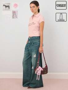 COUREZ Double Waistband Oversized Jeans /Y2K Going Out Outfits Fall Women Clothes Fall Clothes Cute Low Rise Jeans