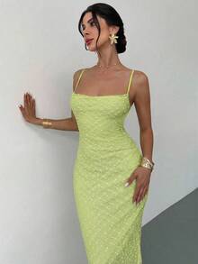 Firerie 女士杏色纹理 Mina 垂褶领露背系带腰身性感优雅连衣裙，春夏服装，沙滩装，通勤装，优雅，性感，度假，海滩，波西米亚风，夏威夷风，约会，派对，音乐会，演出服，婚礼季，音乐节，毕业典礼，舞会装 - 綠色 - 查看 5